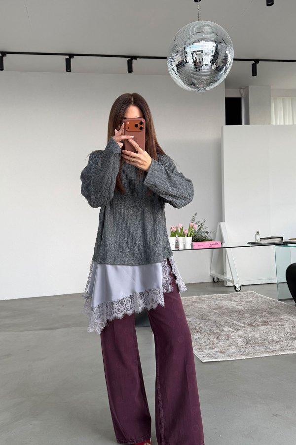 Üzeri İşlemeli Wideleg Jean