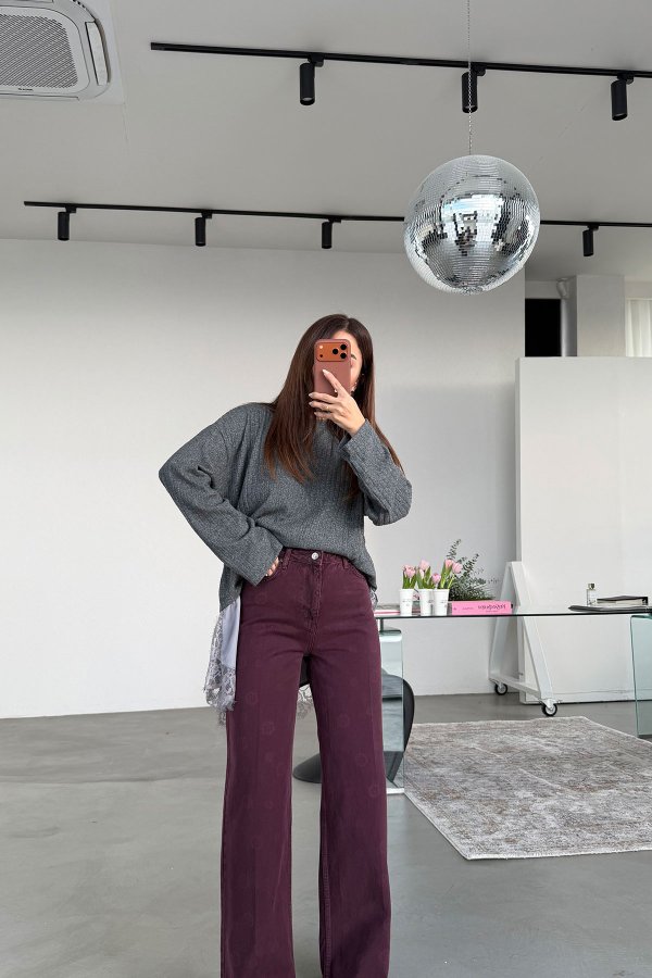 Üzeri İşlemeli Wideleg Jean
