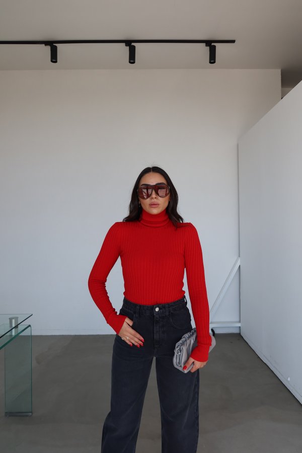 Balıkçı Yaka Fitilli Uzun Kol Triko