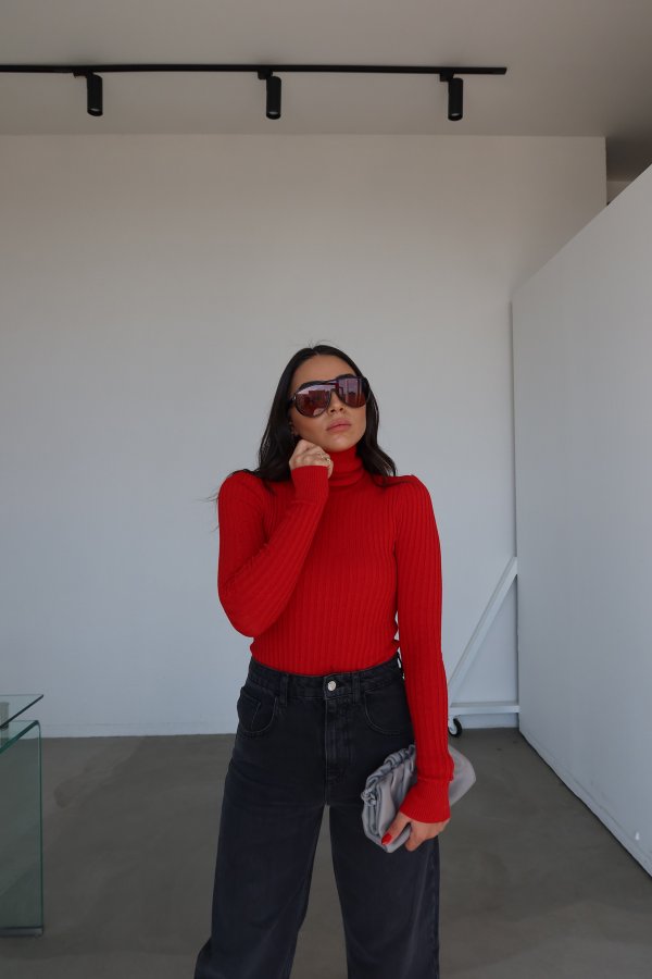 Balıkçı Yaka Fitilli Uzun Kol Triko