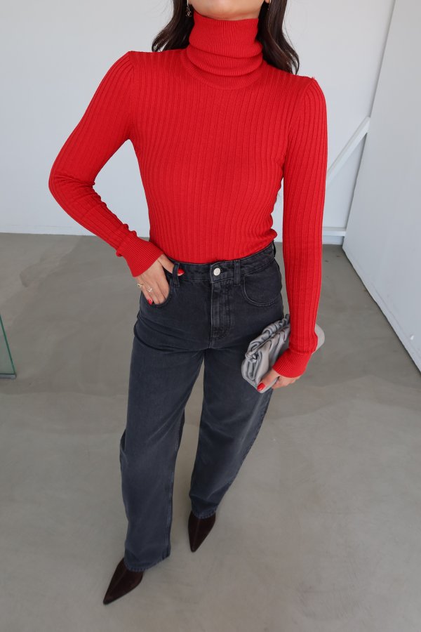 Balıkçı Yaka Fitilli Uzun Kol Triko