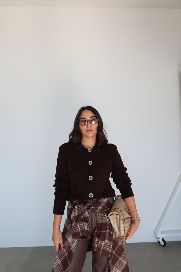 Bisiklet Yaka Saç Örgü Hırka