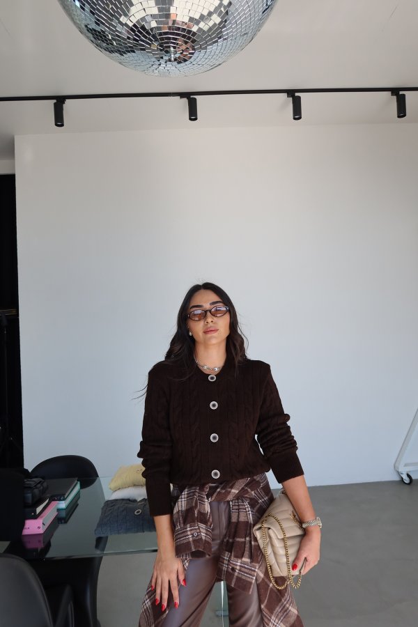 Bisiklet Yaka Saç Örgü Hırka