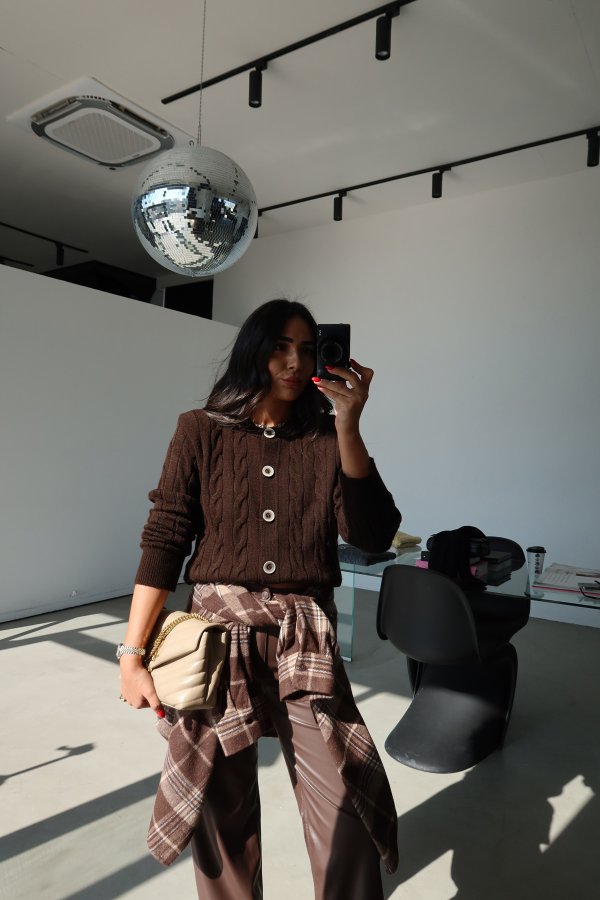 Bisiklet Yaka Saç Örgü Hırka