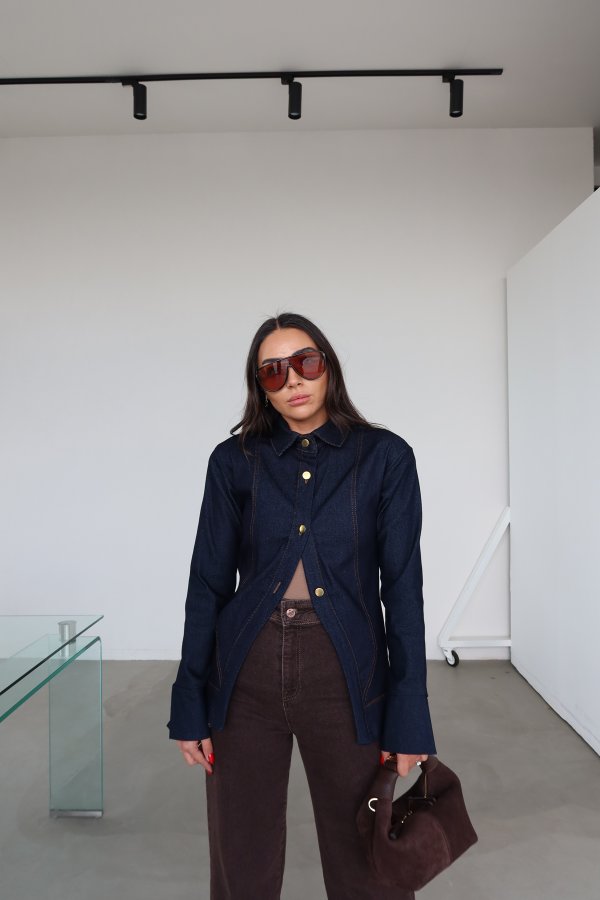 Omuzu Vatkalı Denim Ceket