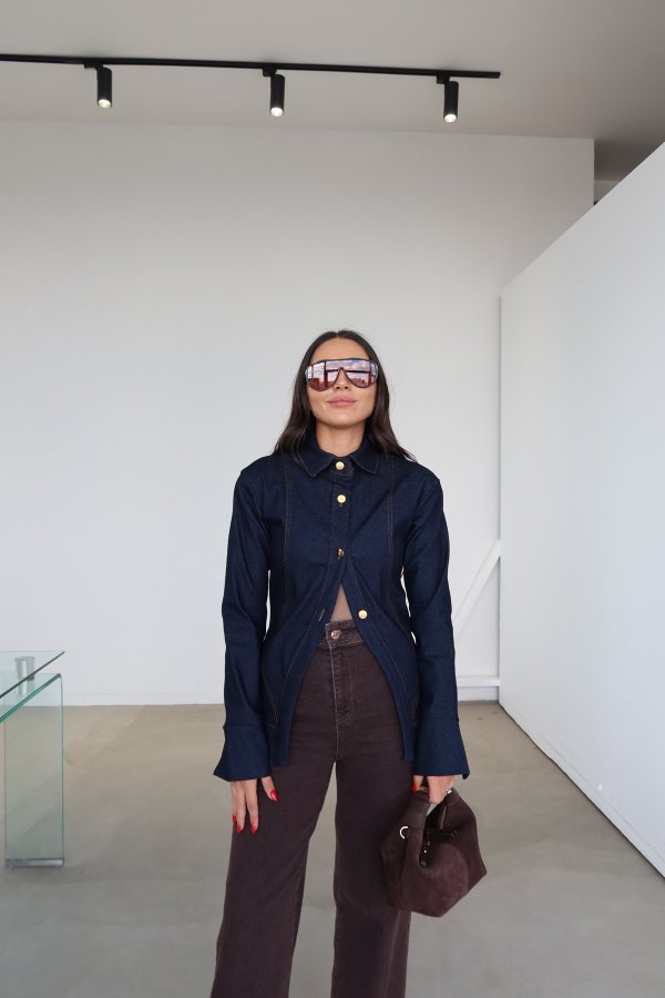 Omuzu Vatkalı Denim Ceket