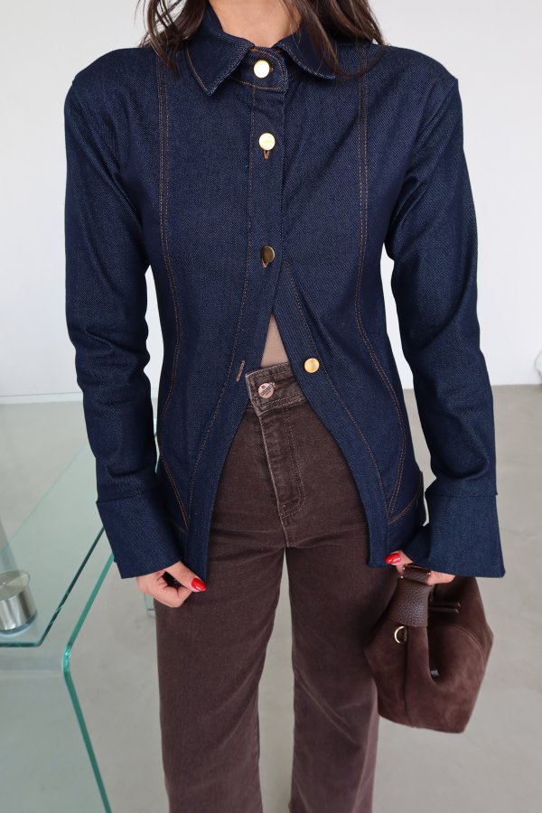 Omuzu Vatkalı Denim Ceket