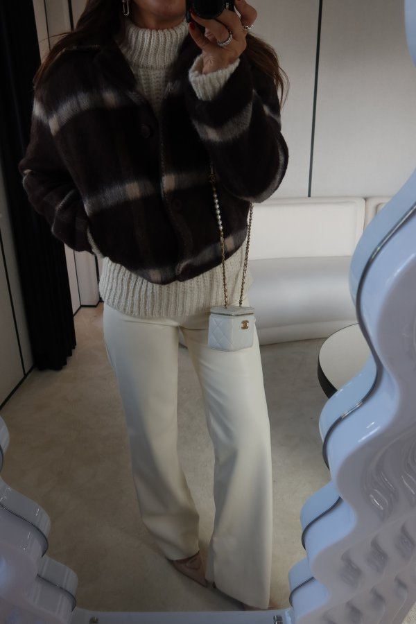 Ekoseli Beli Lastikli Kaşe Ceket