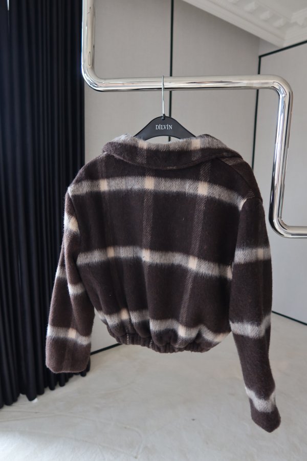 Ekoseli Beli Lastikli Kaşe Ceket