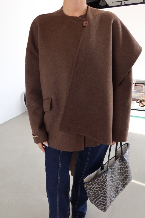 %100 Yün Kendinden Şallı Ve Kuşaklı Premium Kaşe Ceket