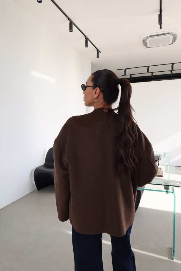 %100 Yün Kendinden Şallı Ve Kuşaklı Premium Kaşe Ceket