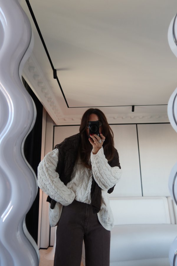 Yakası Fermuarlı Saç Örgü Kazak