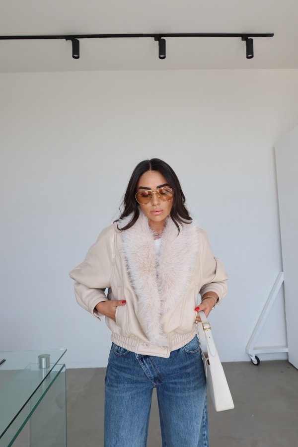 Yakası Kürklü Vintage Deri Ceket