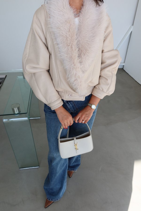 Yakası Kürklü Vintage Deri Ceket