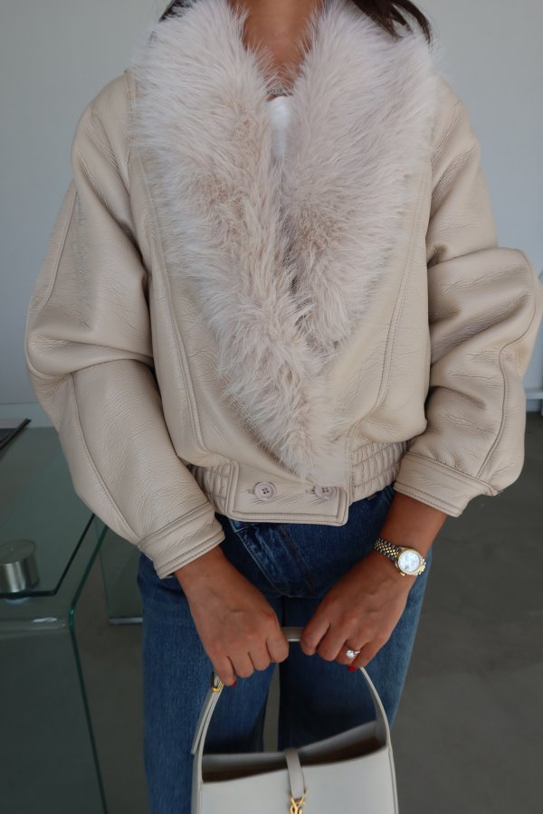 Yakası Kürklü Vintage Deri Ceket
