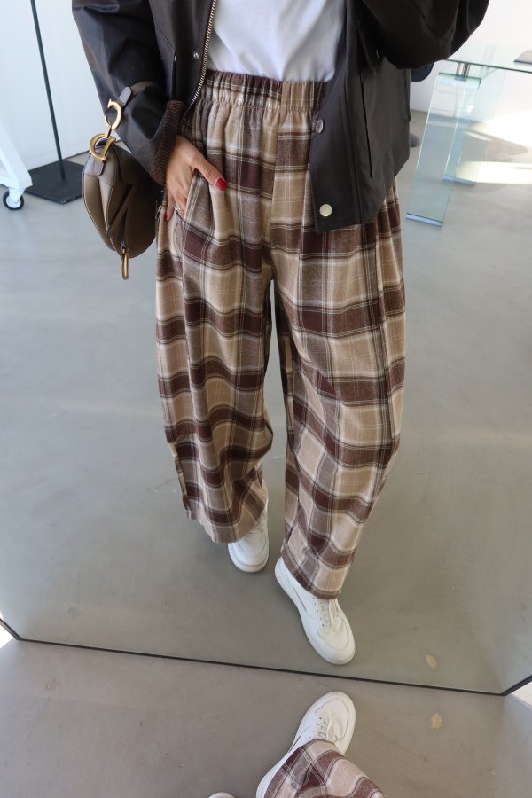 Ekoseli Geniş Kalıp Pantolon