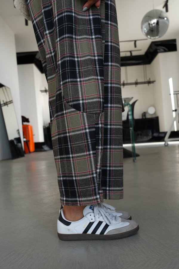 Ekoseli Geniş Kalıp Pantolon