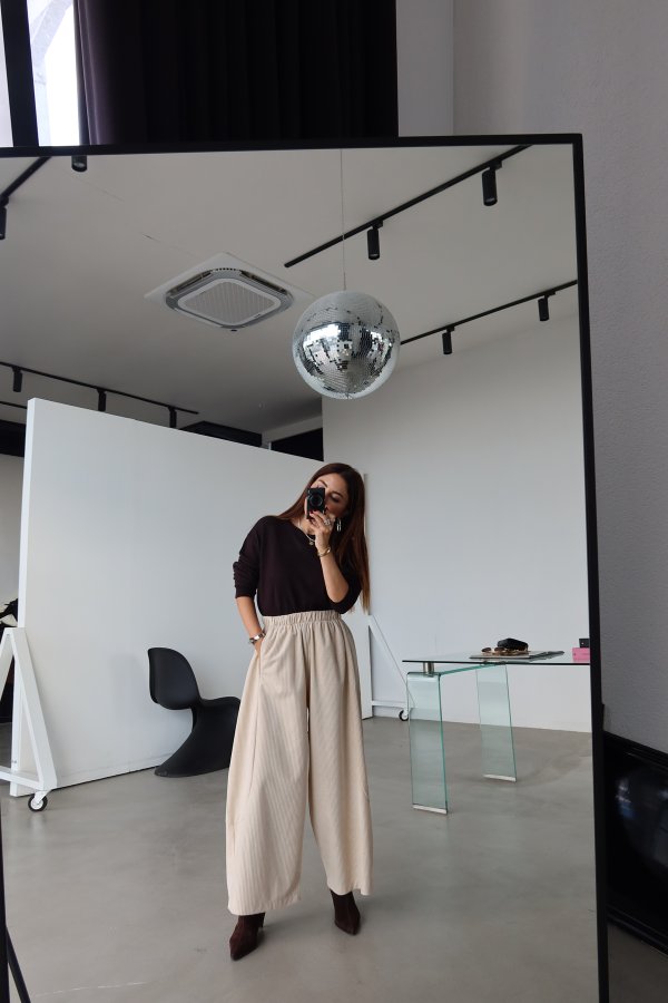 Fitilli Geniş Kalıp Pantolon