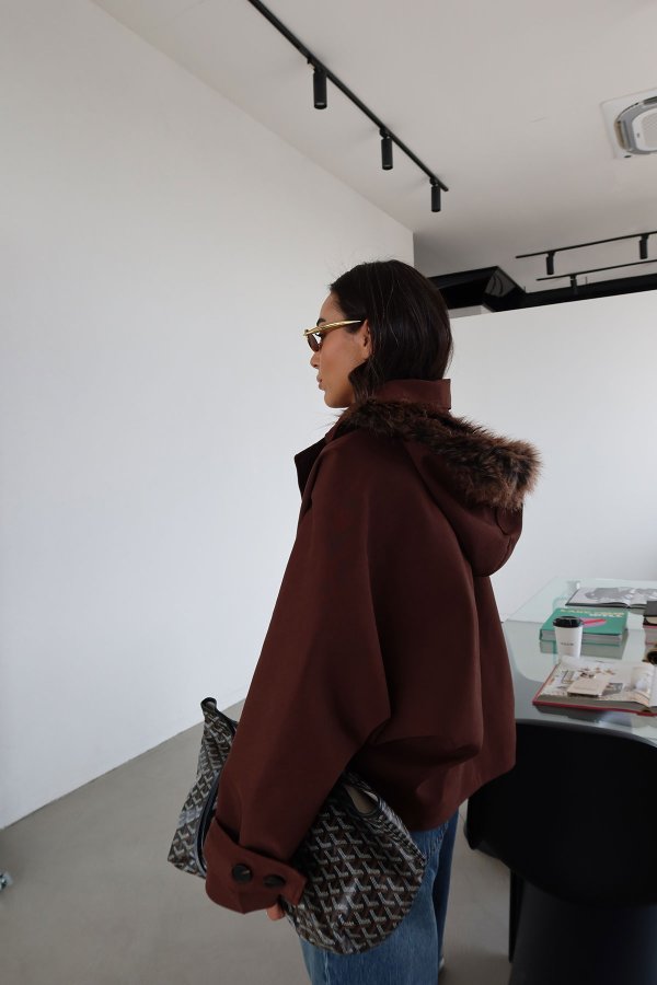 Oversize Kapişonlu Crop Ceket