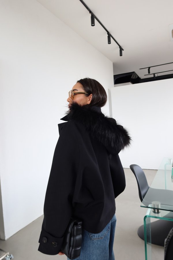 Oversize Kapişonlu Crop Ceket