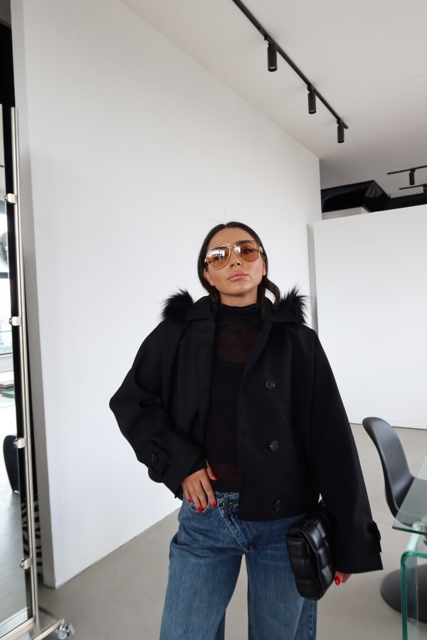 Oversize Kapişonlu Crop Ceket