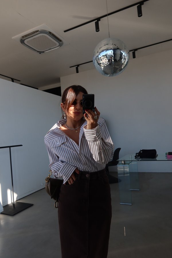 Omuzu Vatkalı Kapak Cepli Çizgili Gömlek