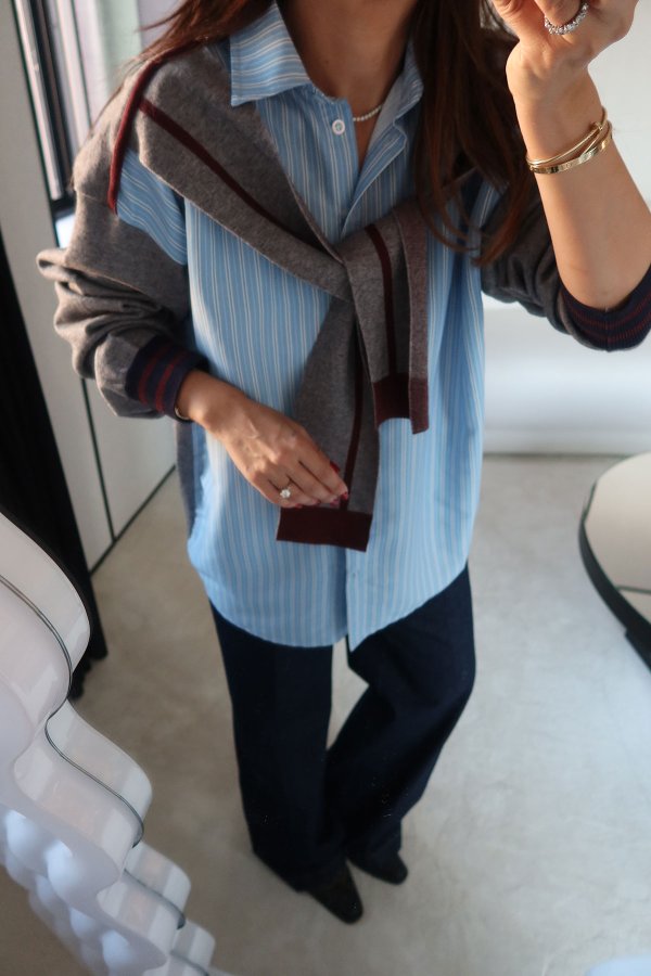 Kazak Detaylı Çizgili Gömlek