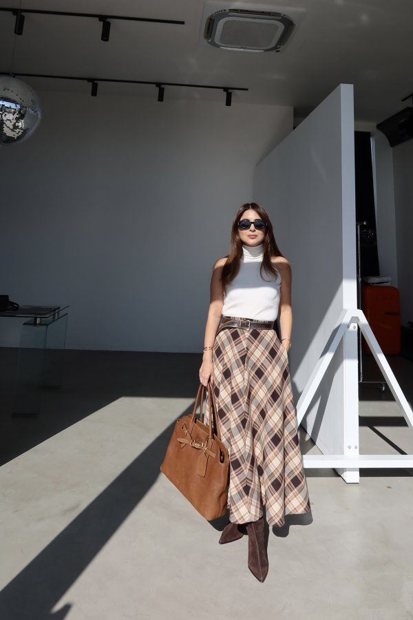 Ekoseli Uzun Triko Etek