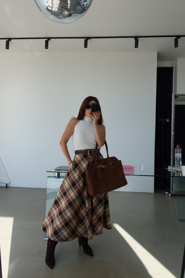 Ekoseli Uzun Triko Etek