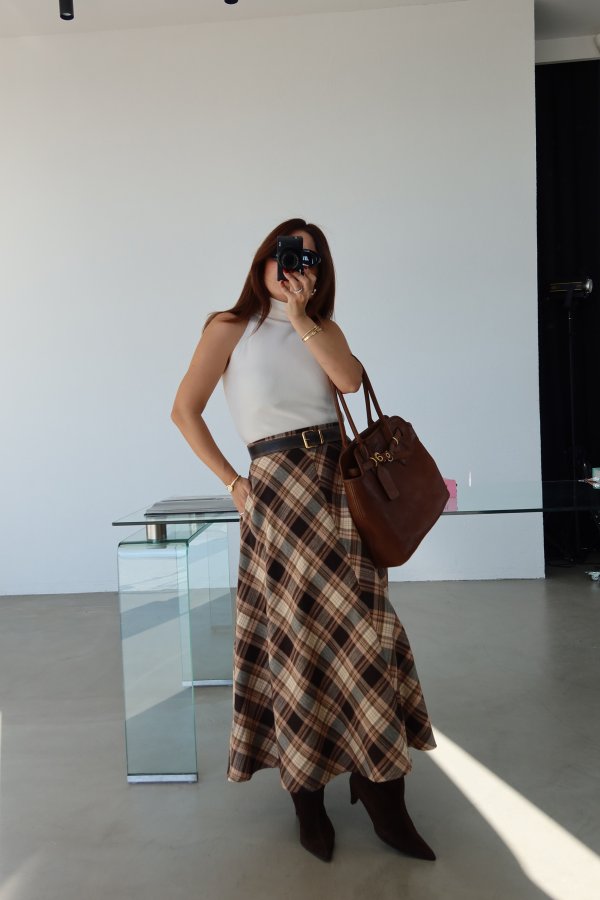 Ekoseli Uzun Triko Etek