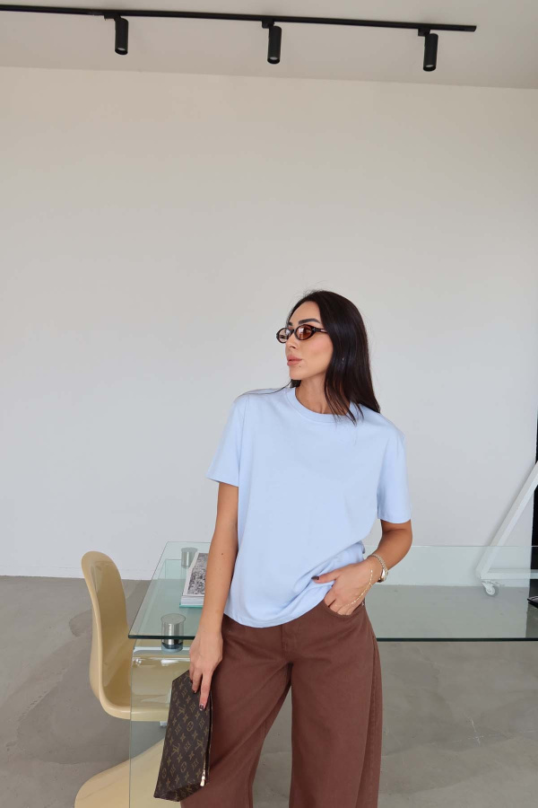 Yakası Fitilli Tok Doku Basic Tshirt