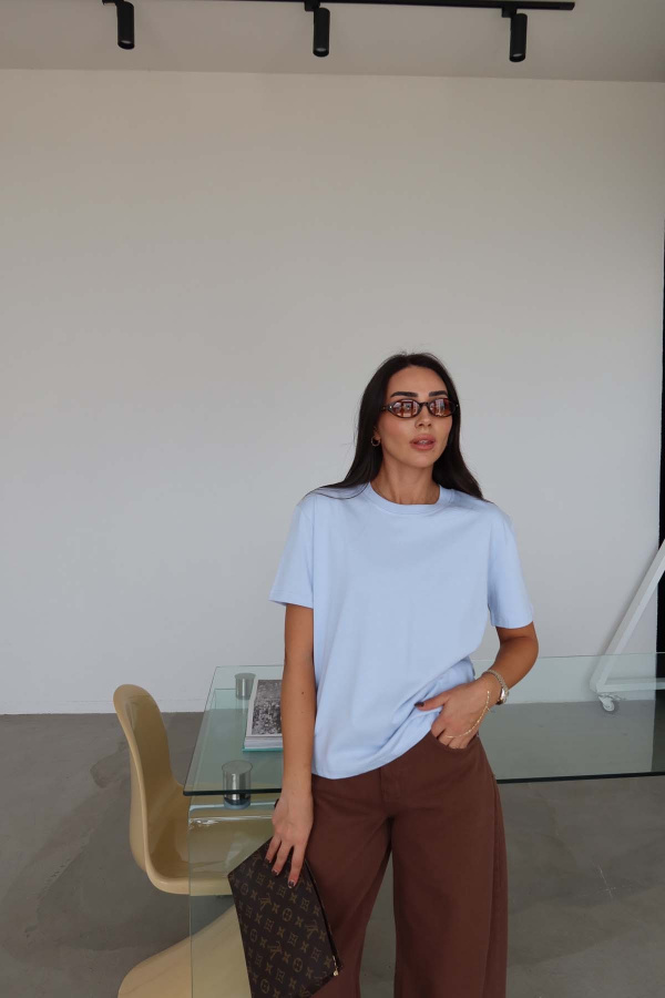 Yakası Fitilli Tok Doku Basic Tshirt