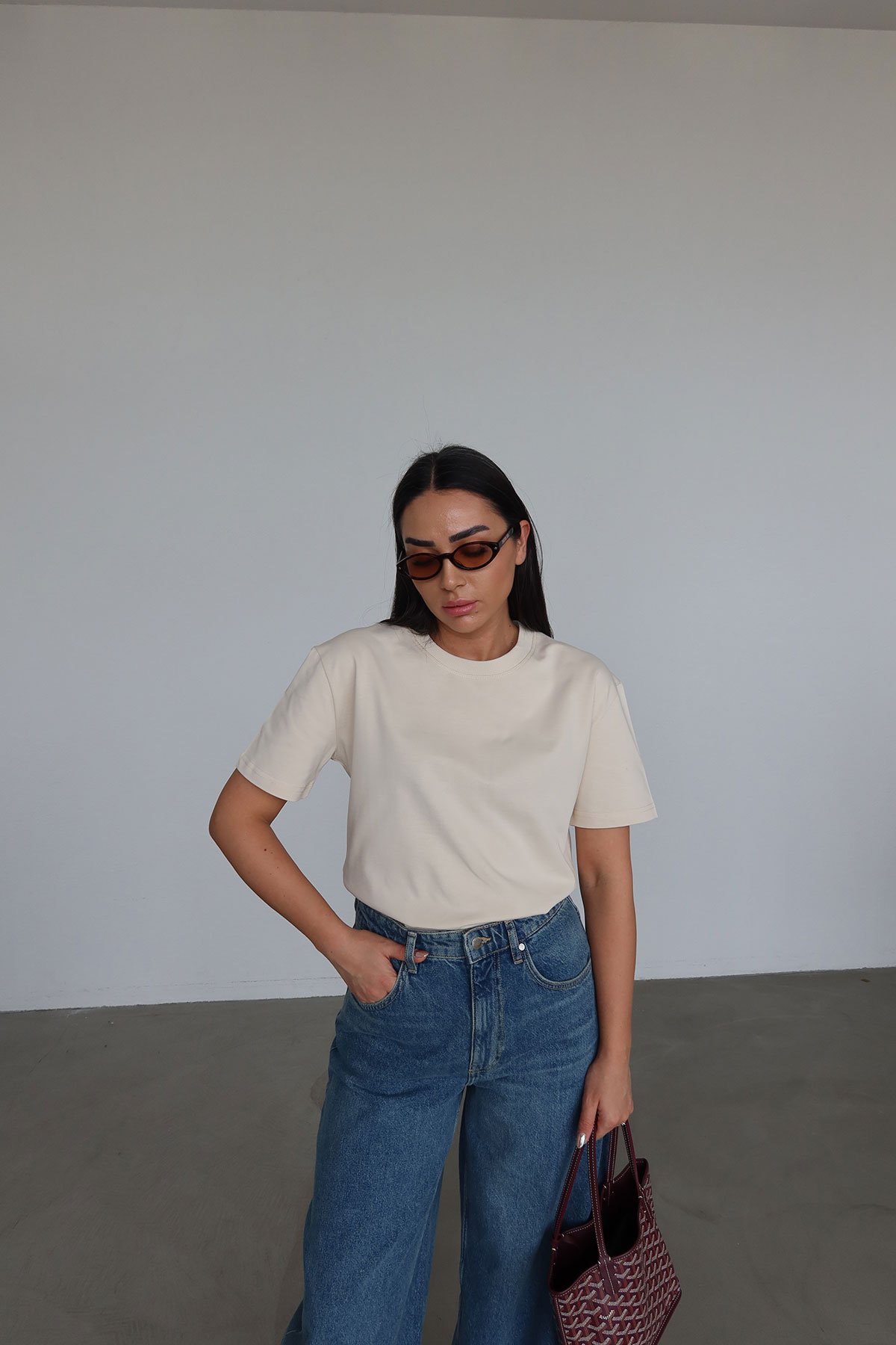 Yakası Fitilli Tok Doku Basic Tshirt