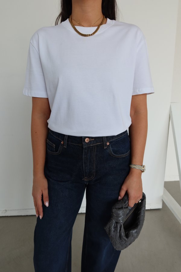 Yakası Fitilli Tok Doku Basic Tshirt