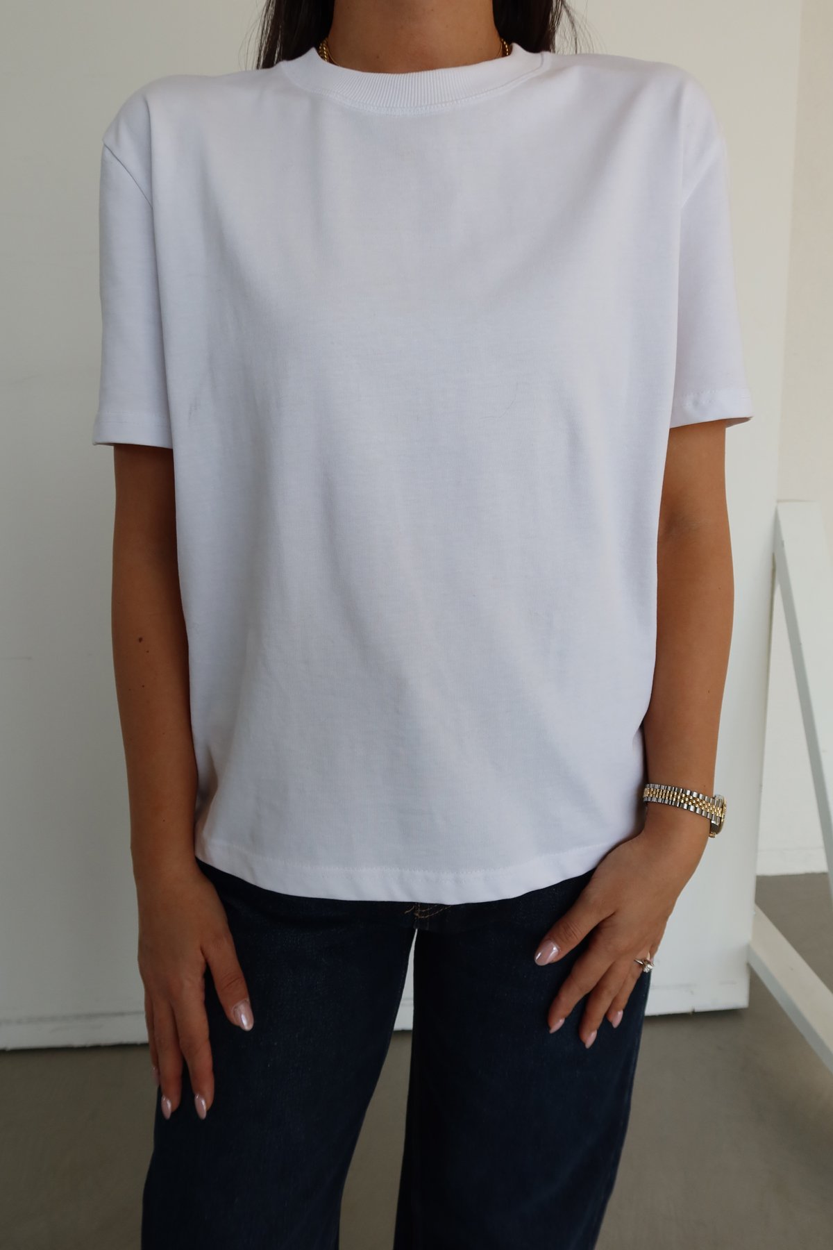 Yakası Fitilli Tok Doku Basic Tshirt