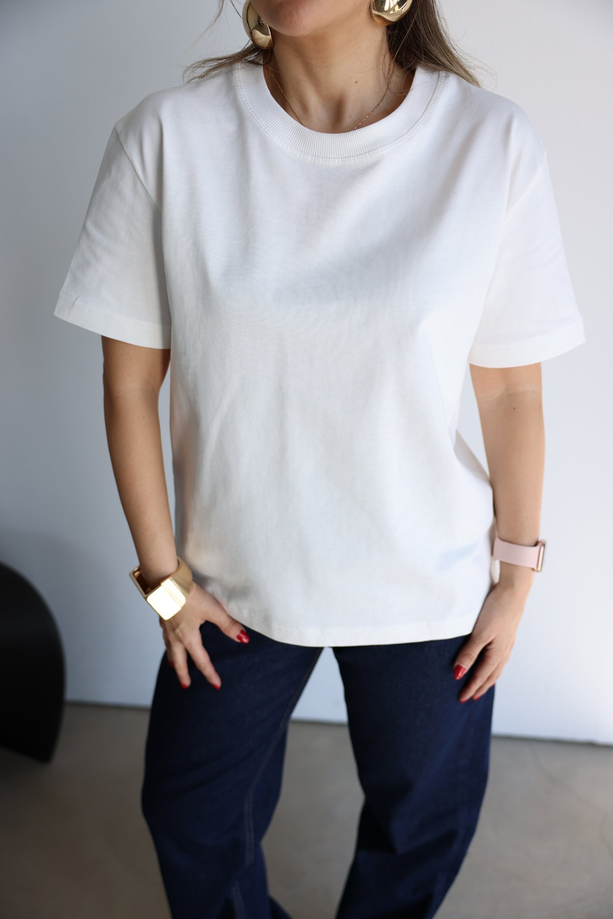 Yakası Fitilli Tok Doku Basic Tshirt