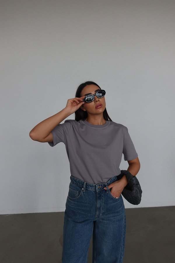 Yakası Fitilli Tok Doku Basic Tshirt