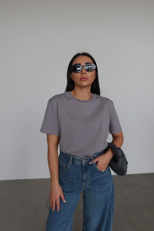 Yakası Fitilli Tok Doku Basic Tshirt