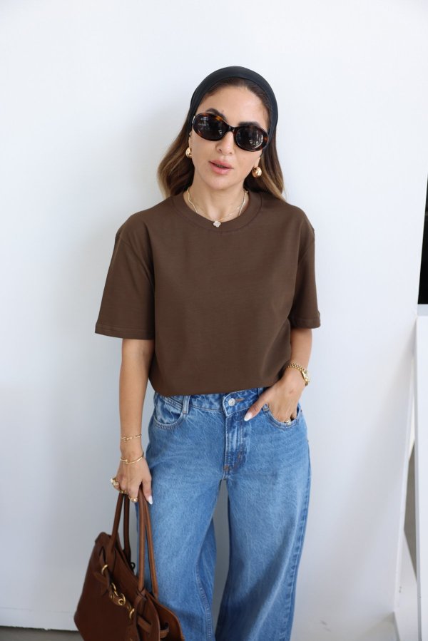 Yakası Fitilli Tok Doku Basic Tshirt