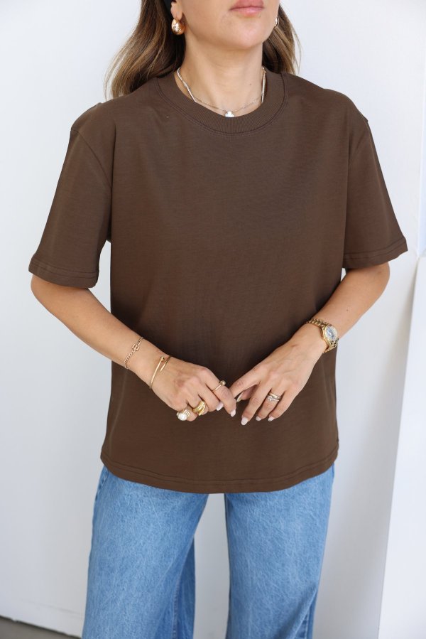 Yakası Fitilli Tok Doku Basic Tshirt