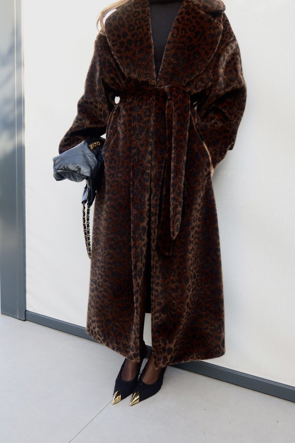 Leopar Desen Uzun Kürk