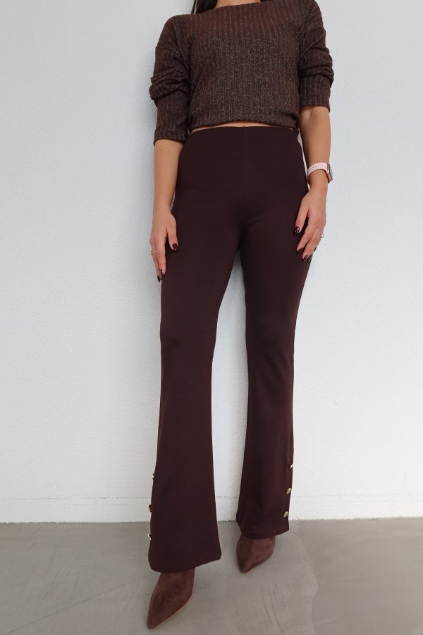 Paçası Gold Düğmeli Tayt