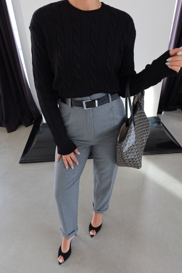 Duble Paça Kemer Detaylı Kumaş PAntolon