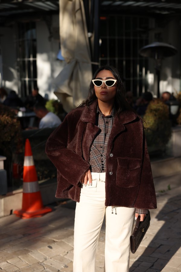 Çift Cepli Çıtçıtlı Kürk Ceket