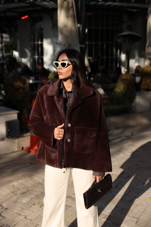 Çift Cepli Çıtçıtlı Kürk Ceket