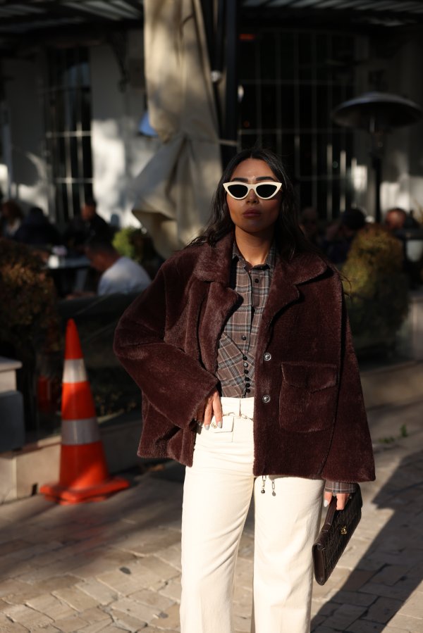 Çift Cepli Çıtçıtlı Kürk Ceket