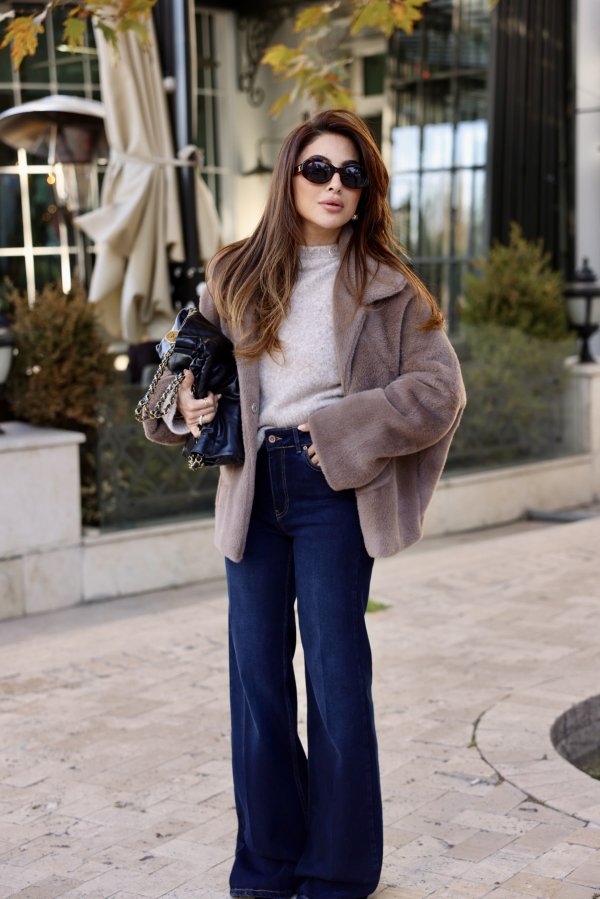 Çift Cepli Çıtçıtlı Kürk Ceket