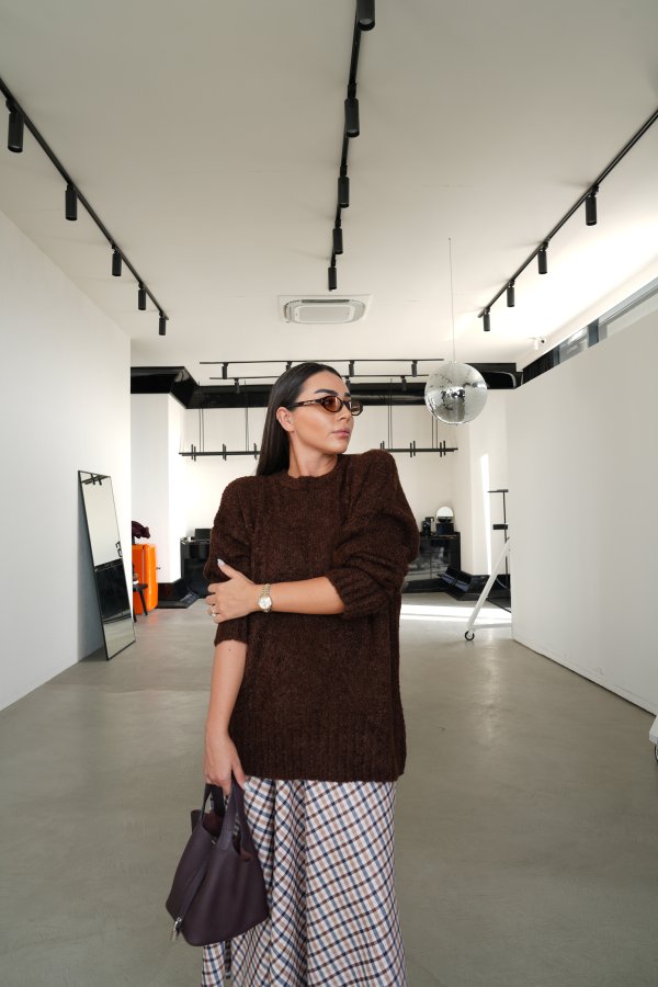 Bisiklet Yaka Oversize Buklet Triko