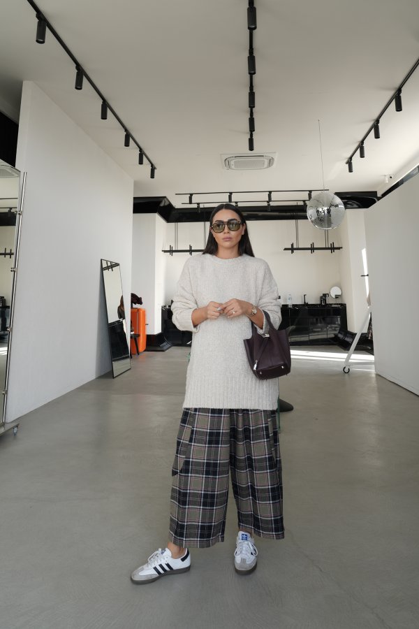 Bisiklet Yaka Oversize Buklet Triko