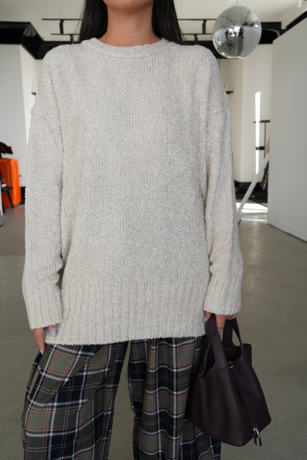 Bisiklet Yaka Oversize Buklet Triko